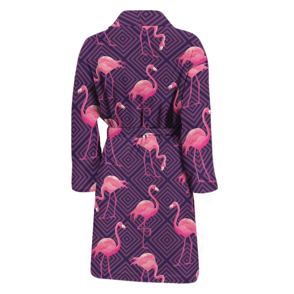 Purple Geometric Flamingo Pattern Print Men's Bathrobe