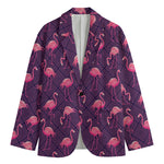 Purple Geometric Flamingo Pattern Print Men's Blazer