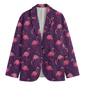 Purple Geometric Flamingo Pattern Print Men's Blazer