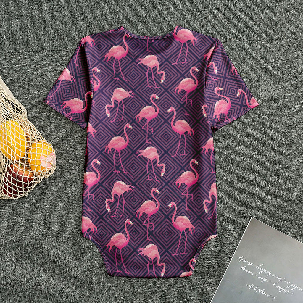 Purple Geometric Flamingo Pattern Print Men's Bodysuit