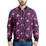 Purple Geometric Flamingo Pattern Print Men's Bomber Jacket