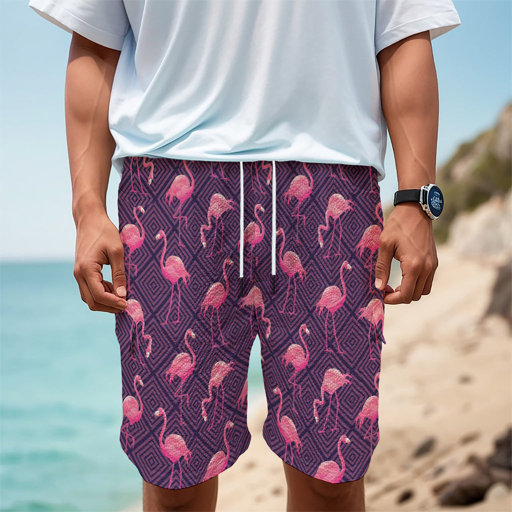 Purple Geometric Flamingo Pattern Print Men's Cargo Shorts