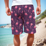 Purple Geometric Flamingo Pattern Print Men's Cargo Shorts