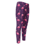 Purple Geometric Flamingo Pattern Print Men's Compression Pants