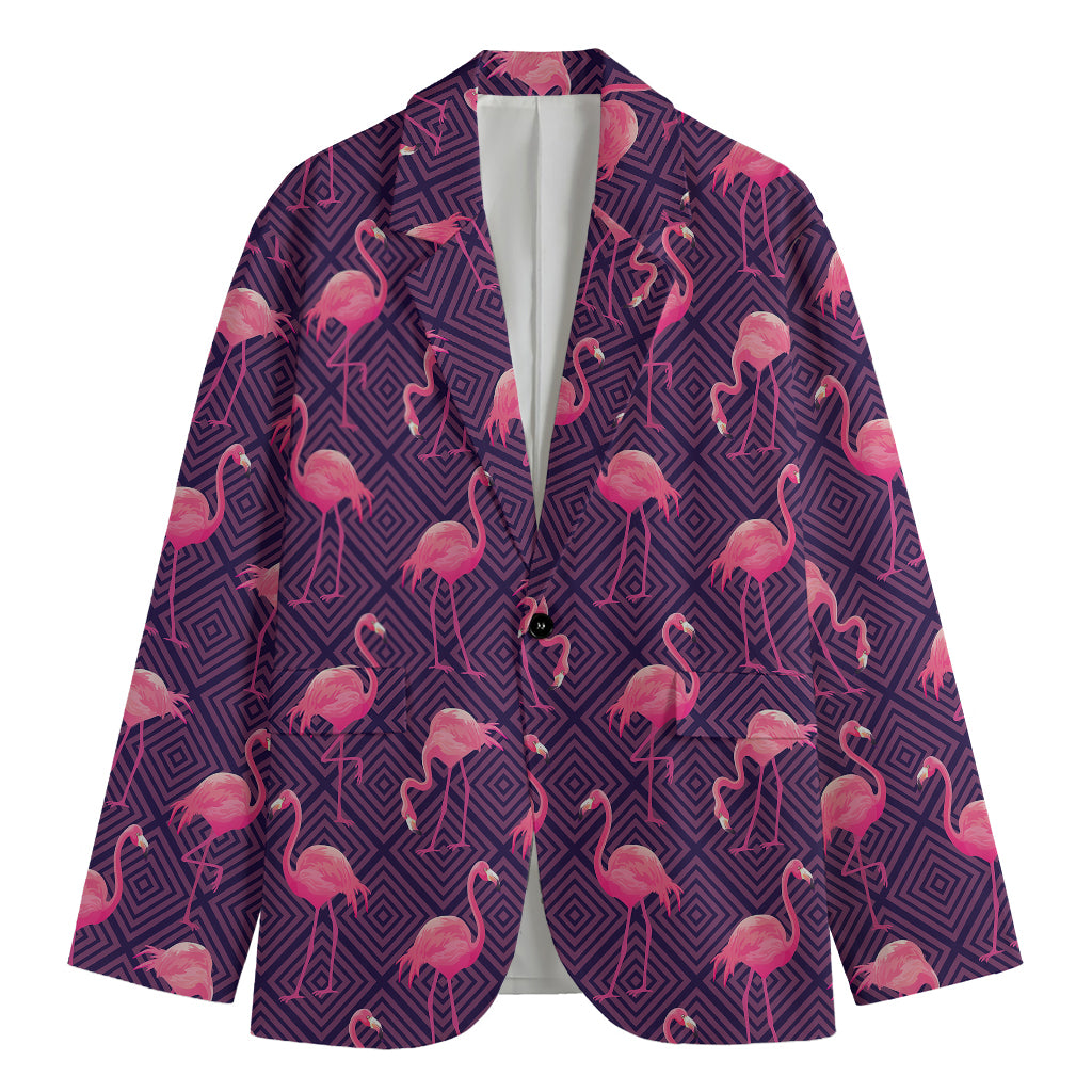 Purple Geometric Flamingo Pattern Print Men's Cotton Blazer