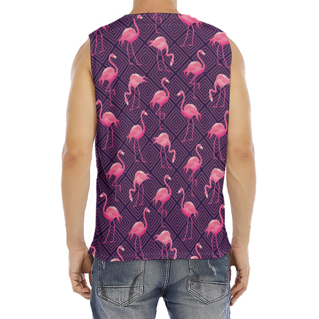 Purple Geometric Flamingo Pattern Print Men's Fitness Tank Top