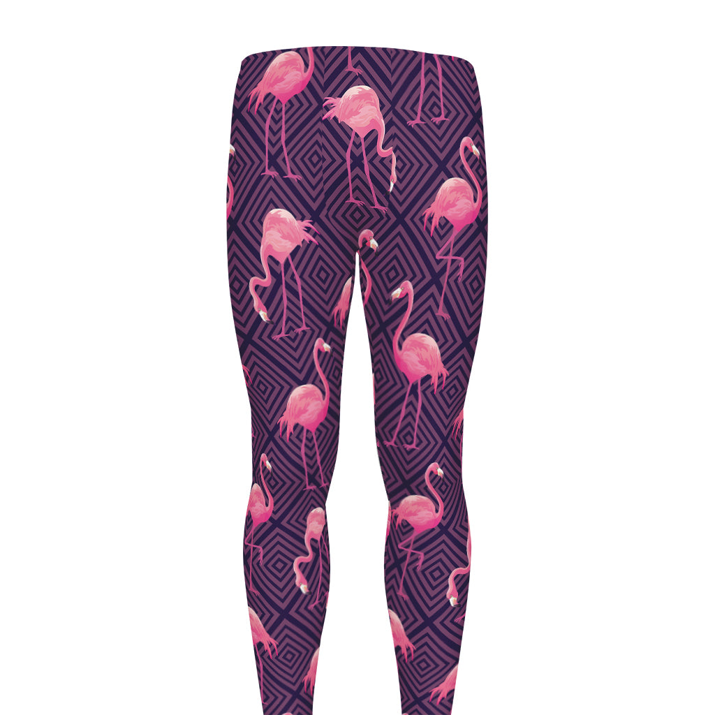 Purple Geometric Flamingo Pattern Print Men's leggings