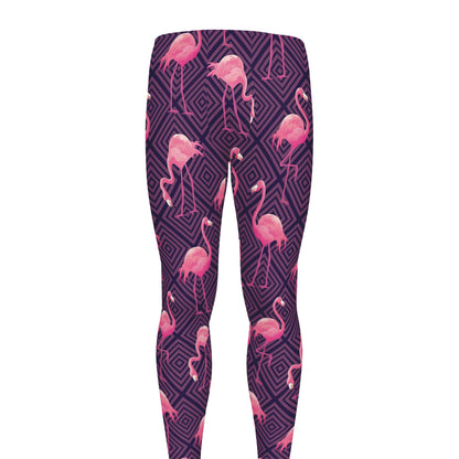 Purple Geometric Flamingo Pattern Print Men's leggings