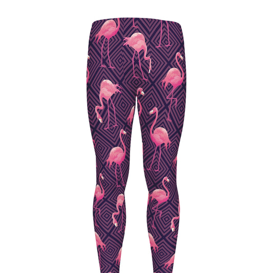 Purple Geometric Flamingo Pattern Print Men's leggings