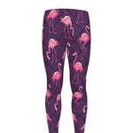 Purple Geometric Flamingo Pattern Print Men's leggings