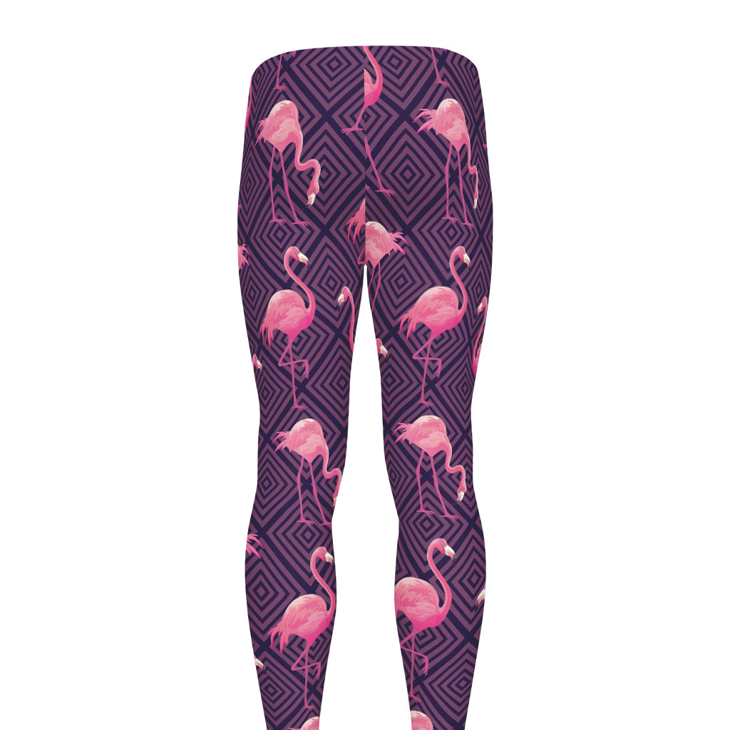 Purple Geometric Flamingo Pattern Print Men's leggings