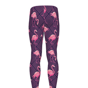 Purple Geometric Flamingo Pattern Print Men's leggings