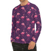 Purple Geometric Flamingo Pattern Print Men's Long Sleeve Rash Guard