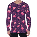 Purple Geometric Flamingo Pattern Print Men's Long Sleeve T-Shirt