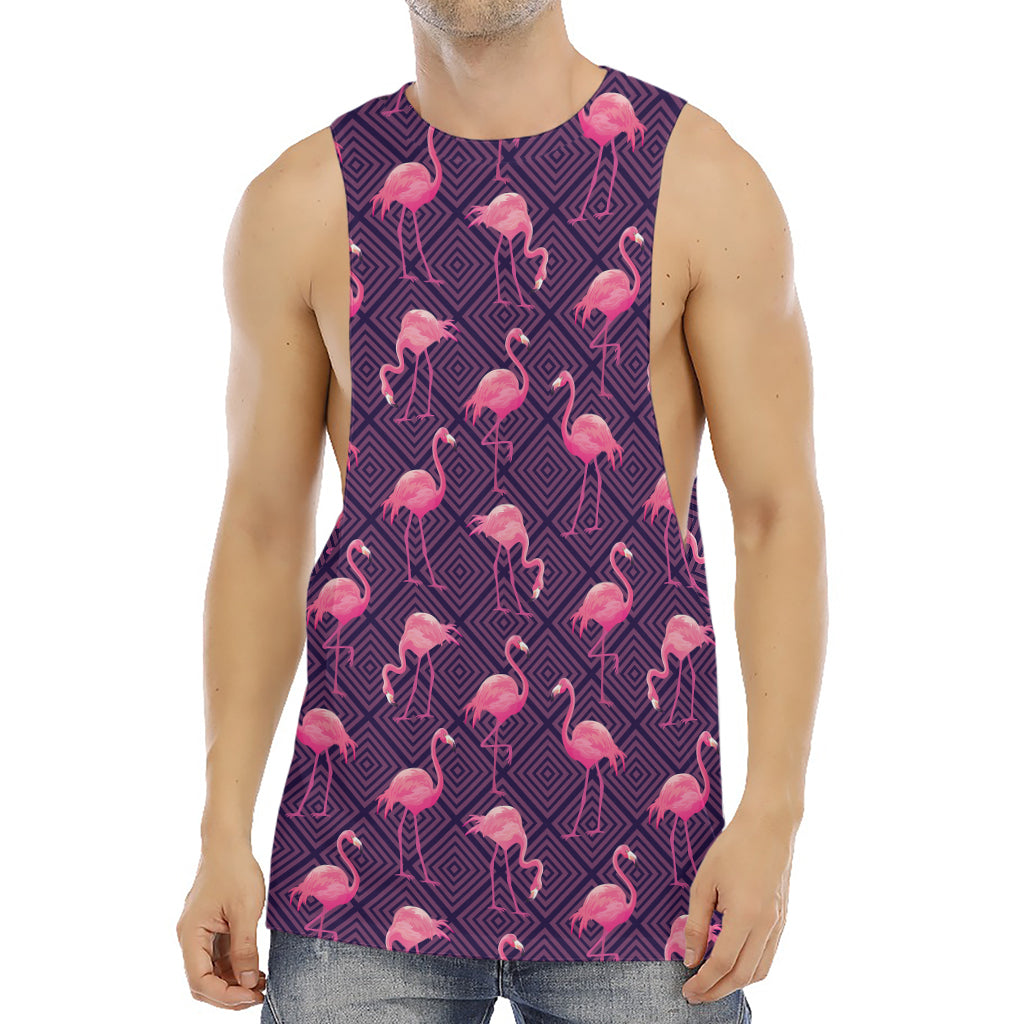 Purple Geometric Flamingo Pattern Print Men's Muscle Tank Top