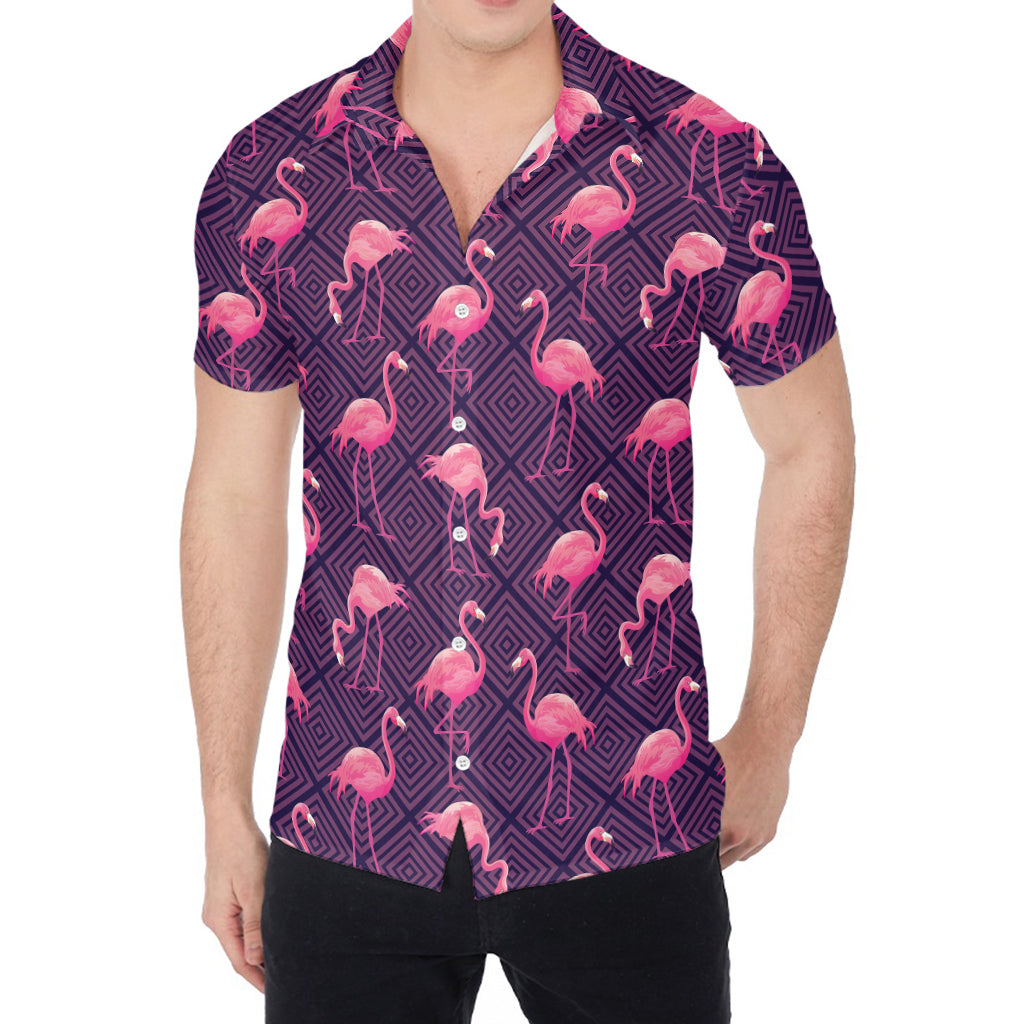 Purple Geometric Flamingo Pattern Print Men's Shirt