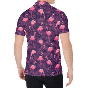 Purple Geometric Flamingo Pattern Print Men's Shirt