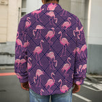 Purple Geometric Flamingo Pattern Print Men's Shirt Jacket