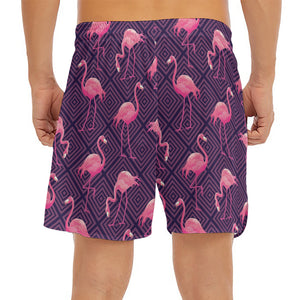 Purple Geometric Flamingo Pattern Print Men's Split Running Shorts