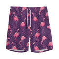 Purple Geometric Flamingo Pattern Print Men's Athletic Shorts