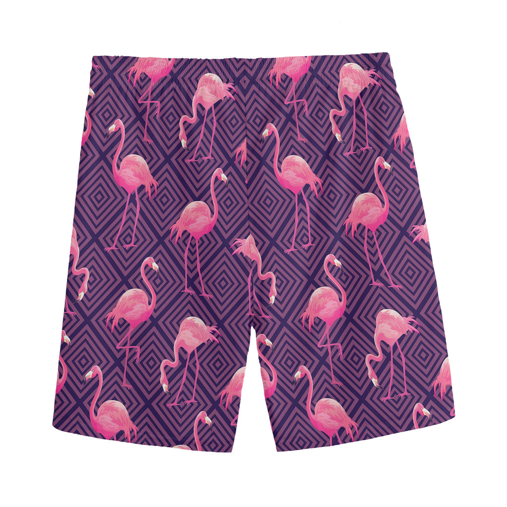 Purple Geometric Flamingo Pattern Print Men's Sports Shorts