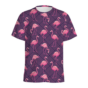 Purple Geometric Flamingo Pattern Print Men's Sports T-Shirt