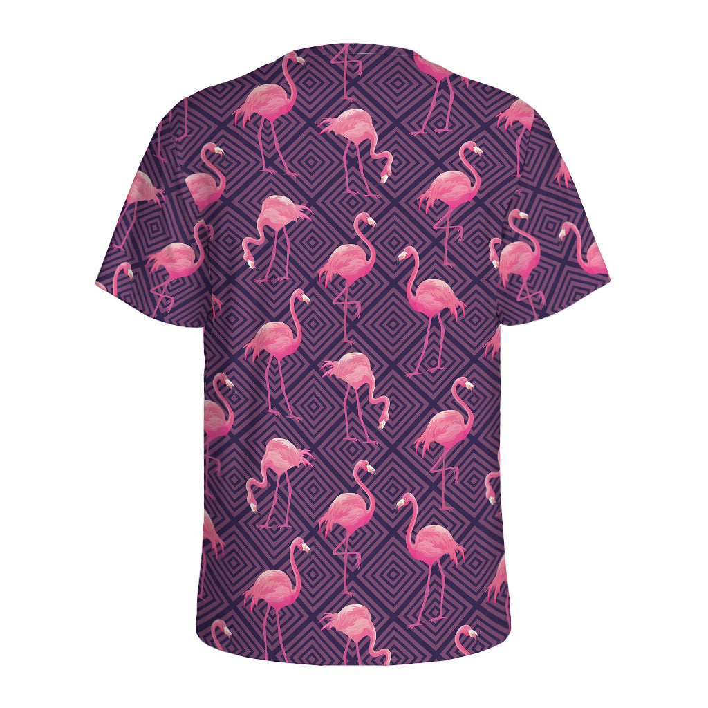 Purple Geometric Flamingo Pattern Print Men's Sports T-Shirt