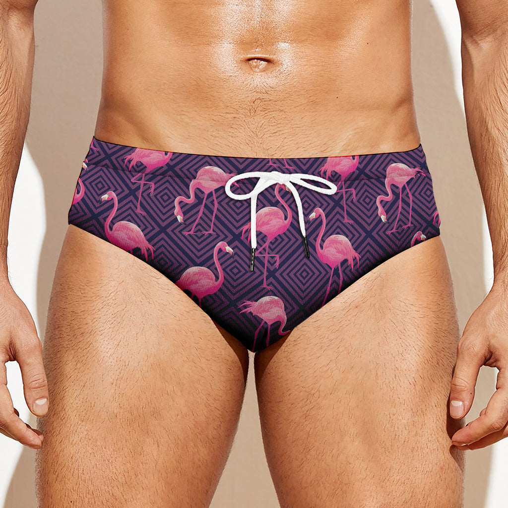 Purple Geometric Flamingo Pattern Print Men's Swim Briefs