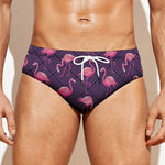 Purple Geometric Flamingo Pattern Print Men's Swim Briefs