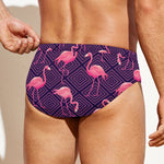 Purple Geometric Flamingo Pattern Print Men's Swim Briefs