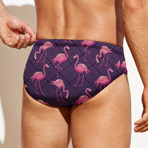 Purple Geometric Flamingo Pattern Print Men's Swim Briefs