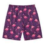 Purple Geometric Flamingo Pattern Print Men's Swim Trunks