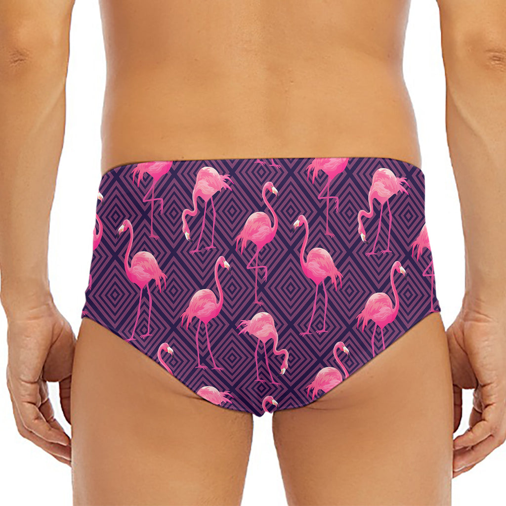 Purple Geometric Flamingo Pattern Print Men's Triangle Swim Briefs