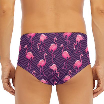 Purple Geometric Flamingo Pattern Print Men's Triangle Swim Briefs