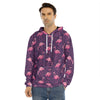 Purple Geometric Flamingo Pattern Print Men's Velvet Pullover Hoodie