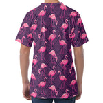 Purple Geometric Flamingo Pattern Print Men's Velvet T-Shirt