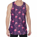 Purple Geometric Flamingo Pattern Print Men's Velvet Tank Top