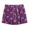 Purple Geometric Flamingo Pattern Print Mesh Shorts