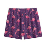 Purple Geometric Flamingo Pattern Print Mesh Shorts