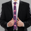 Purple Geometric Flamingo Pattern Print Necktie