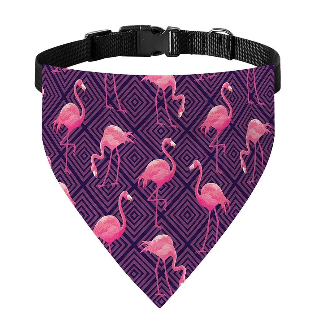 Purple Geometric Flamingo Pattern Print Over The Collar Dog Bandana