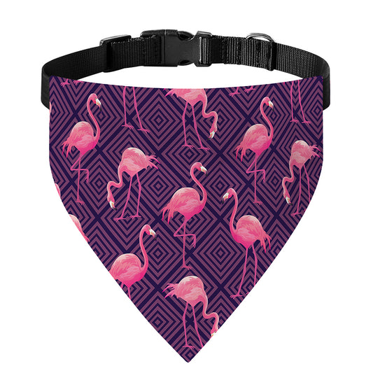 Purple Geometric Flamingo Pattern Print Over The Collar Dog Bandana