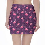 Purple Geometric Flamingo Pattern Print Pencil Mini Skirt