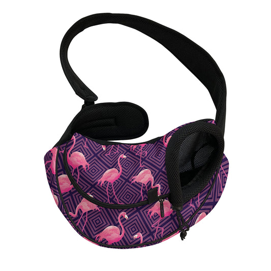 Purple Geometric Flamingo Pattern Print Pet Sling Carrier