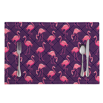 Purple Geometric Flamingo Pattern Print Placemat