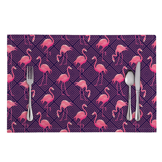 Purple Geometric Flamingo Pattern Print Placemat