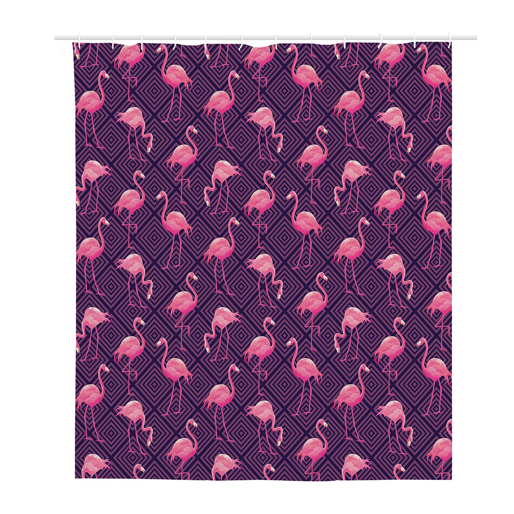 Purple Geometric Flamingo Pattern Print Polyester Shower Curtain