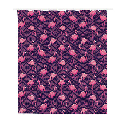 Purple Geometric Flamingo Pattern Print Polyester Shower Curtain