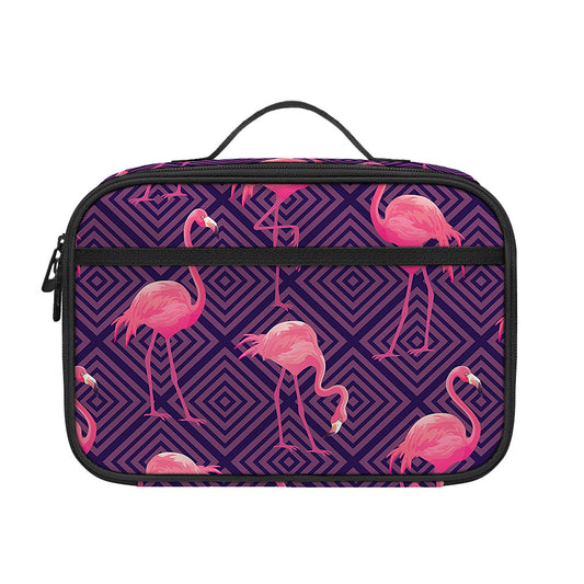 Purple Geometric Flamingo Pattern Print Portable Lunch Bag