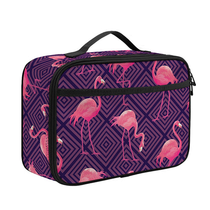 Purple Geometric Flamingo Pattern Print Portable Lunch Bag